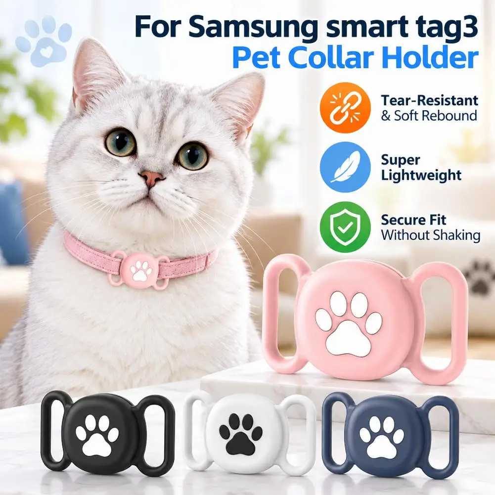 For Samsung Galaxy Smart Tag 3 Silicone Protective Case Pet Dog Cat Collar GPS Finder Paw Print Anti-Lost Tracker Holder Cover
