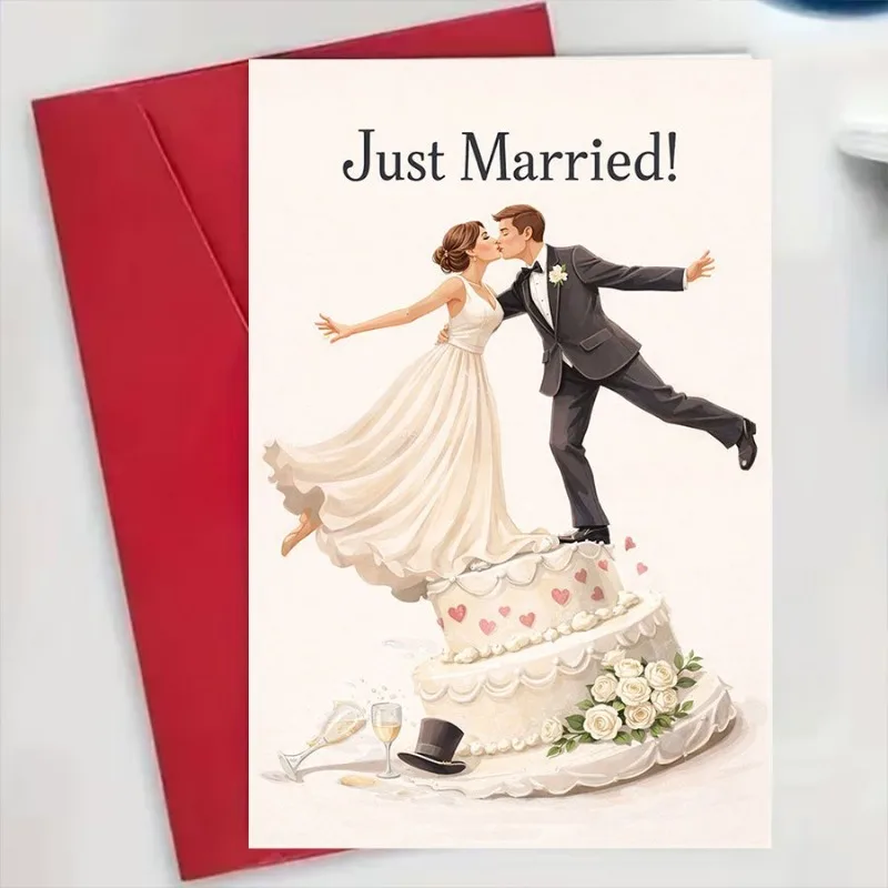 1 wedding card, suitable for newlyweds - elegant wedding reception greeting card with envelopes, paper bride and groom gift greeting card, family and friends wedding gifts