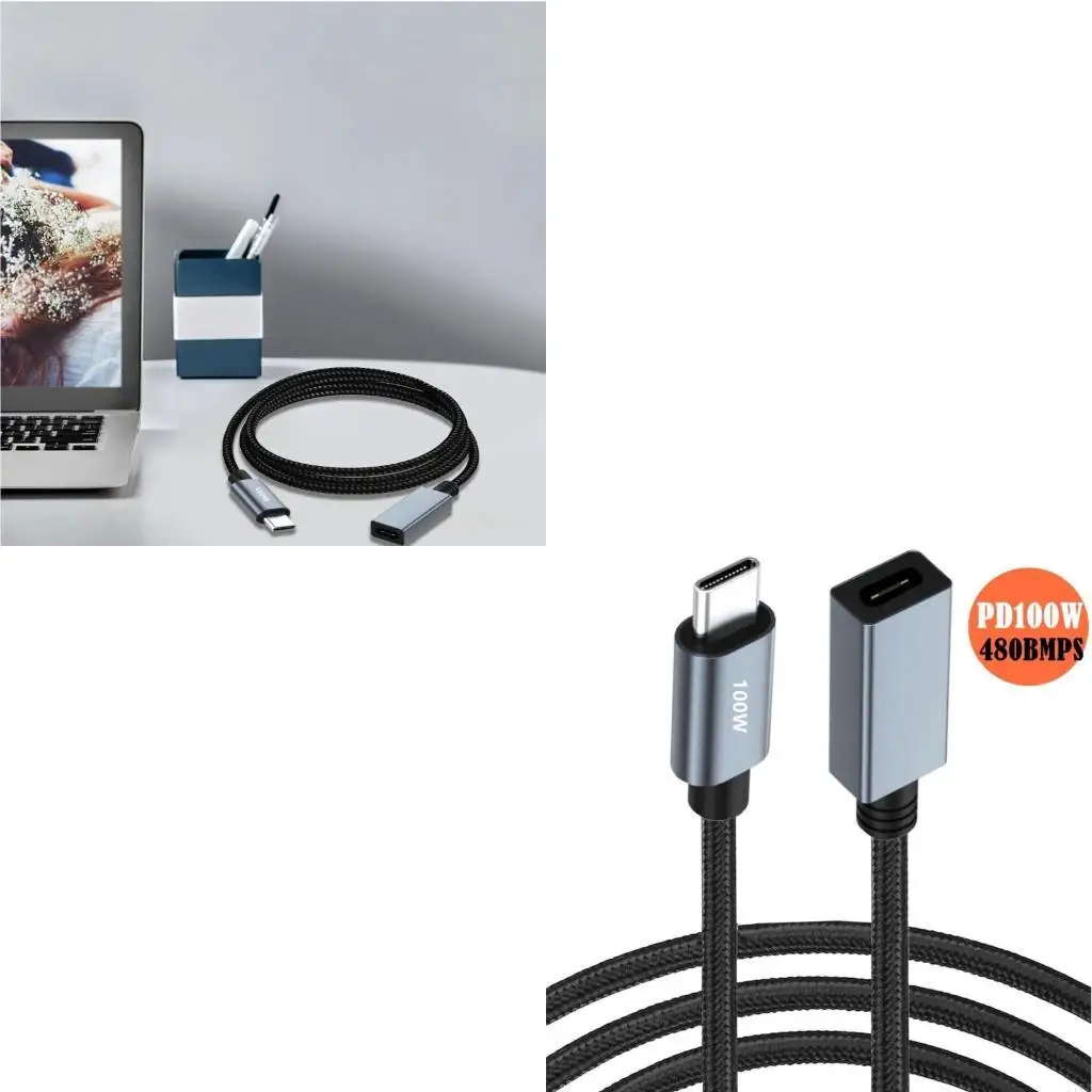 PD100W USB C Extension Cable for Fast Charging and Data Transfer 480Mbps Nylon