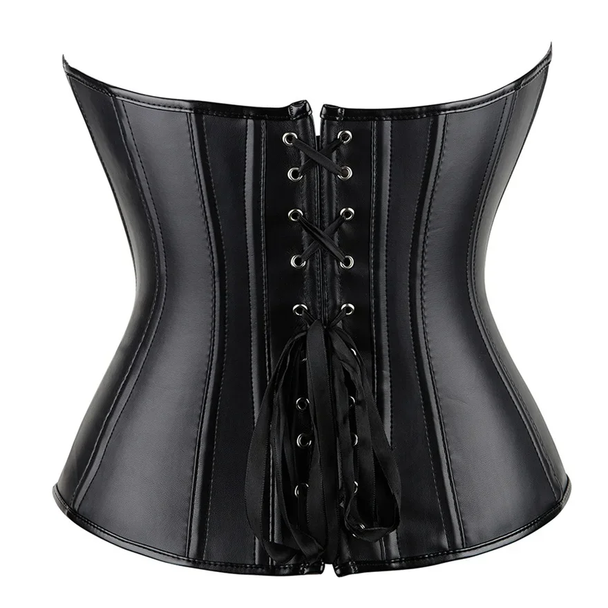 Sexy Corset Bustier Top Women Vintage Style Zip Faux Leather Overbust Corset Leather Nightclub Sexy Korsett Lingerie Strapless