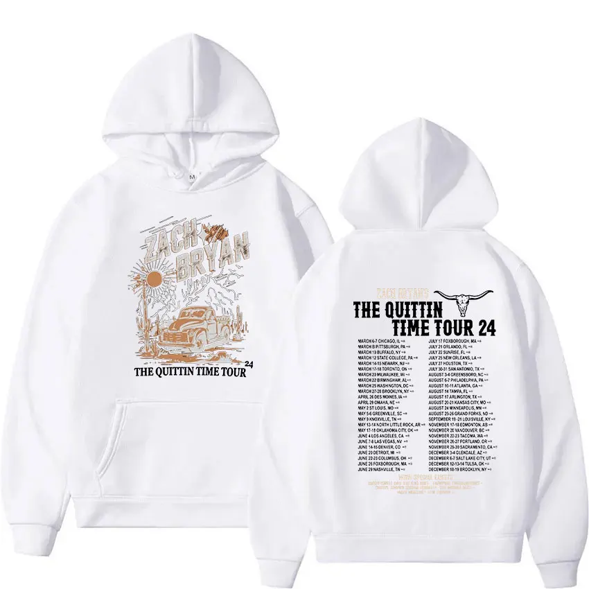 Singer Zach Bryan The Quittin Time Tour 2024 Print Hoodie Men's Hip Hop Vintage Fashion Oversized Sweatshirt Pullover Streetwear