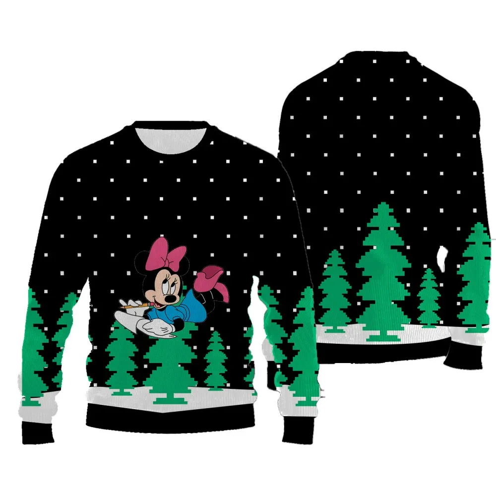 

New Casual Comfortable Christmas Sweater Disney Cartoon Pattern Printed Round Neck Long Sleeves Thick Style Pullover for Women