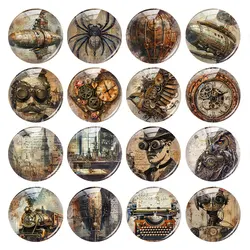 Handmade Halloween Steampunk Spider Owl Gear Photo Glass Cabochon Charms Flatback Demo Flat Back Cameo For Diy Jewelry Making