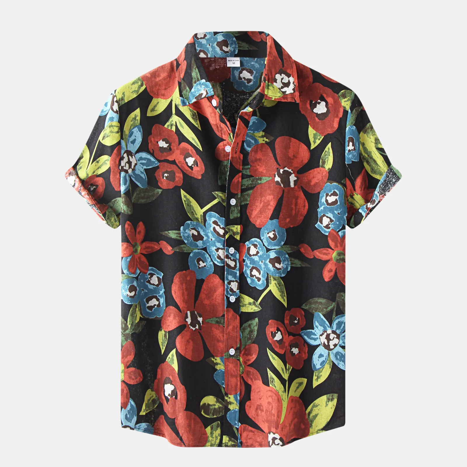 

Button Turn-Down Men's Short Print Floral Beach Sleeve Shirt Shirt Men Shirts Solid Shirts Men's Clothes