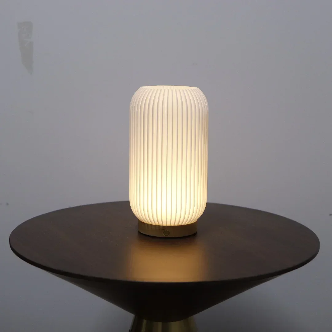 3D-Printed Dimmable Touch-controlled Bedside Lamp, 9 Inches High, 3 Color Options, Wooden Base, Suitable for Indoor Use