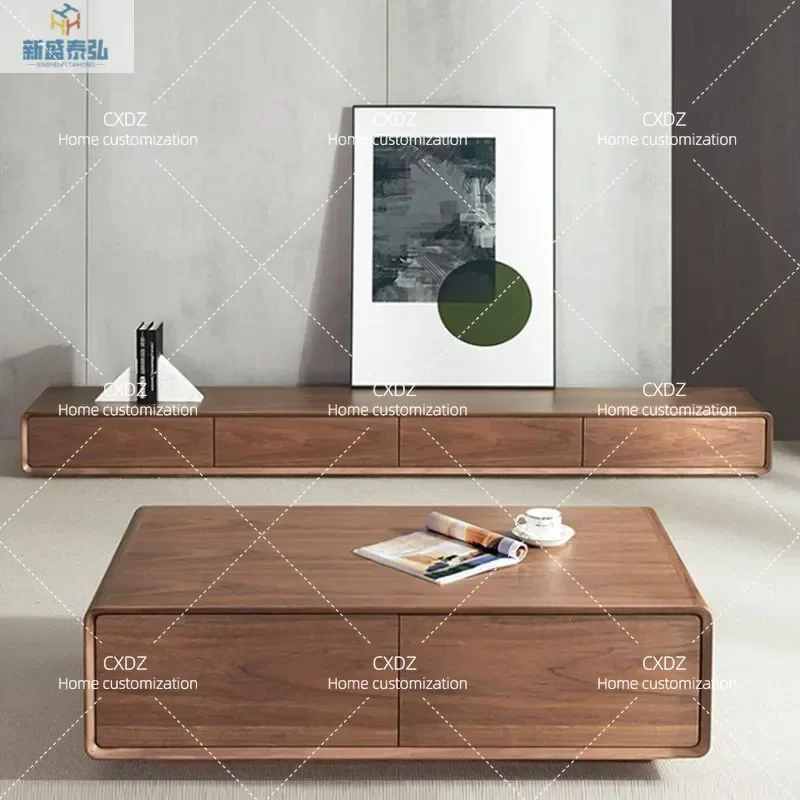 Nordic minimalist light luxury high-end TV cabinet floor cabinet walnut ultra-narrow all-solid wood coffee table TV cabinet