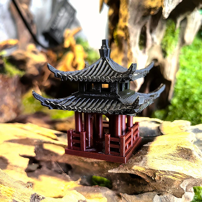 Mini Pagoda Statue Fairy Garden Decor Pavilion Hexagon Asian Exotic Environments Flower Vase Aquarium Dollhouse Decor For