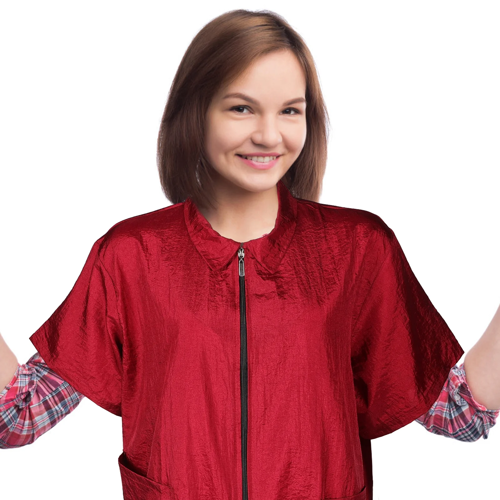 

Hair Dye Clothes Short Sleeve Durable Lightweight Nylon Zipper Design Practical Hair Treatment Clothes for Men Women