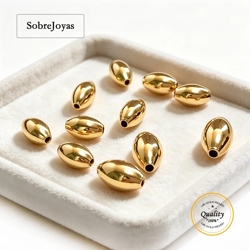 14k Gold Filled Rice Oval Beads 5MM/6MM for DIY Bracelet Necklace Jewelry Making Gold Accessories Jewelry Findings