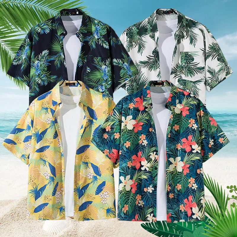 

Men's Short Sleeved Floral Shirt Loose Hawaiian Shirt Casual Versatile Beach Top Turn-Down Collar Summer Loose Popular Quick Dry