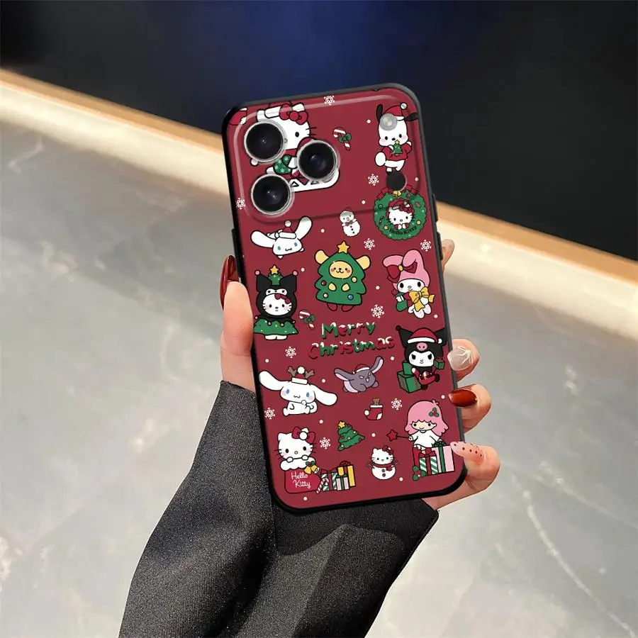 حافظة لهاتف آيفون 13 12 11 17 Pro Max XS XR 15 16 14 Plus 17Air 7 8 غطاء هاتف ناعم أسود لعائلة عيد الميلاد سانريو #5