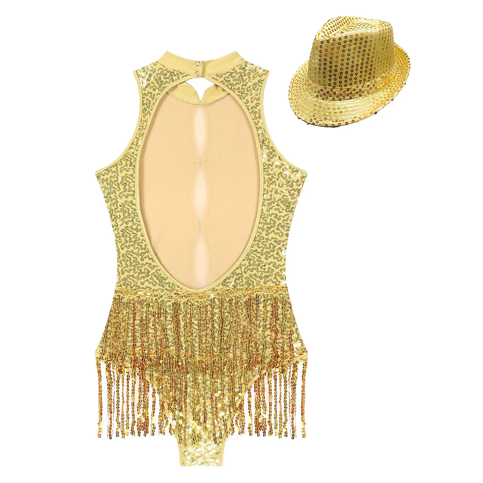 Body donna senza maniche danza latina con frange body donna paillettes nappa body con cappello per danza concorso Chacha Dancewear