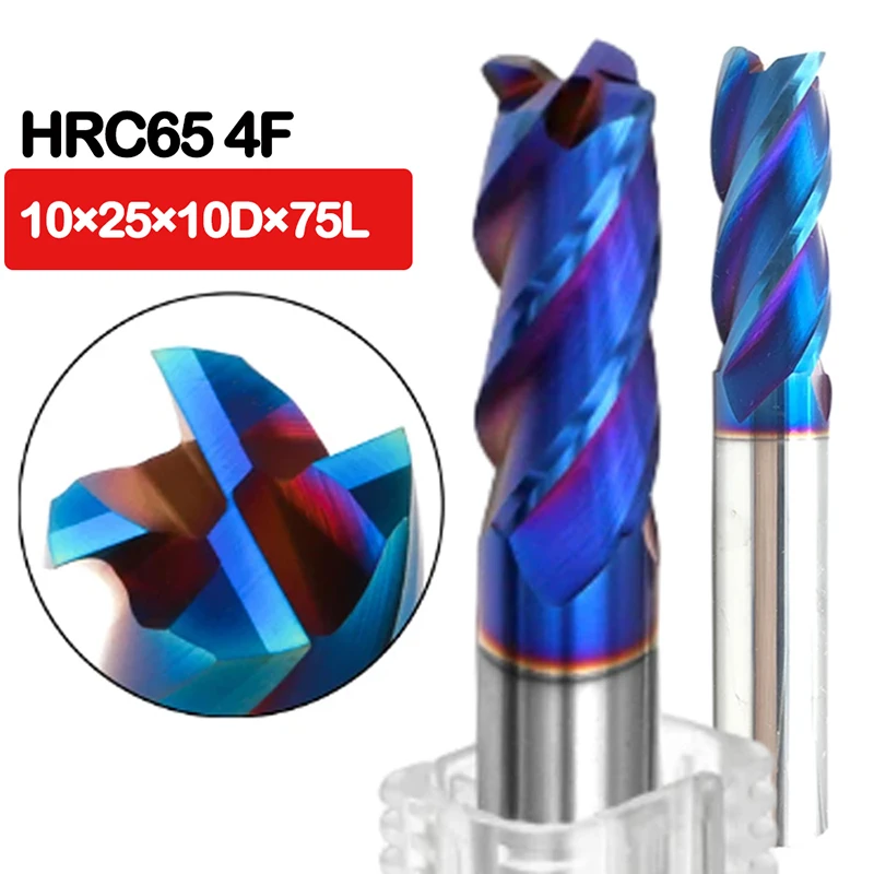 

12mm End Mill 12x30xD12x75L Long HRC65 4 Flute Fattened End Mills 75mm Straight Slim Shank nACo-Blue Coated Milling Cutter