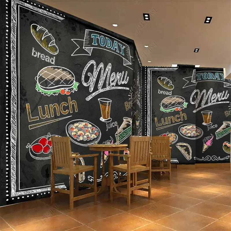 

Custom Mural Hand Painted Chalk Fast Food Restaurant Industrial Decor Taco Pizza 3D Photo Wall Paper Self Adhesive Wallpaper