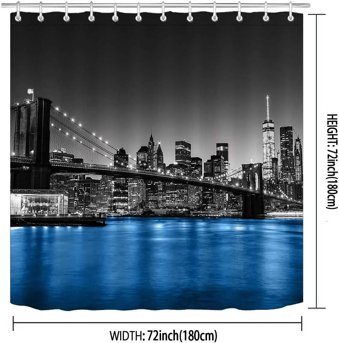Urban Skyline Bridge Cityscape Photography Shower Curtain Bathroom Decor Modern Monochrome Design Liners for Home
