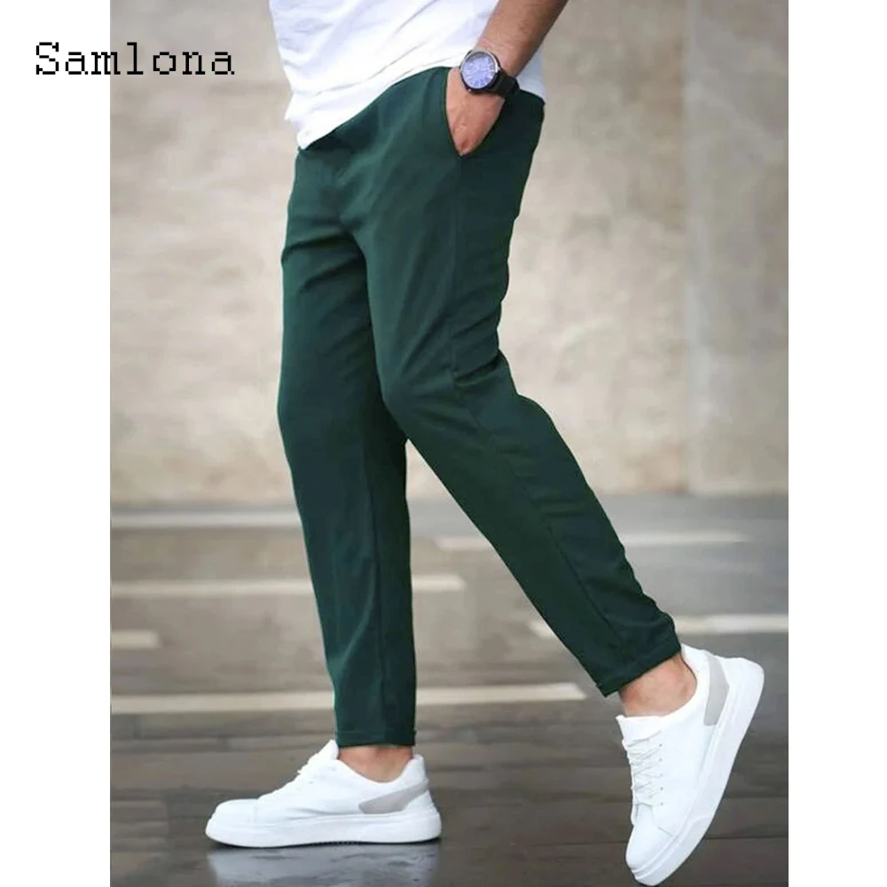 

2025 Men's Stand Pocket Fashion Pencil Trousers Male Ankle-Length Pant Solid Green Black Casual Skinny Basic Sweatpants Hommes