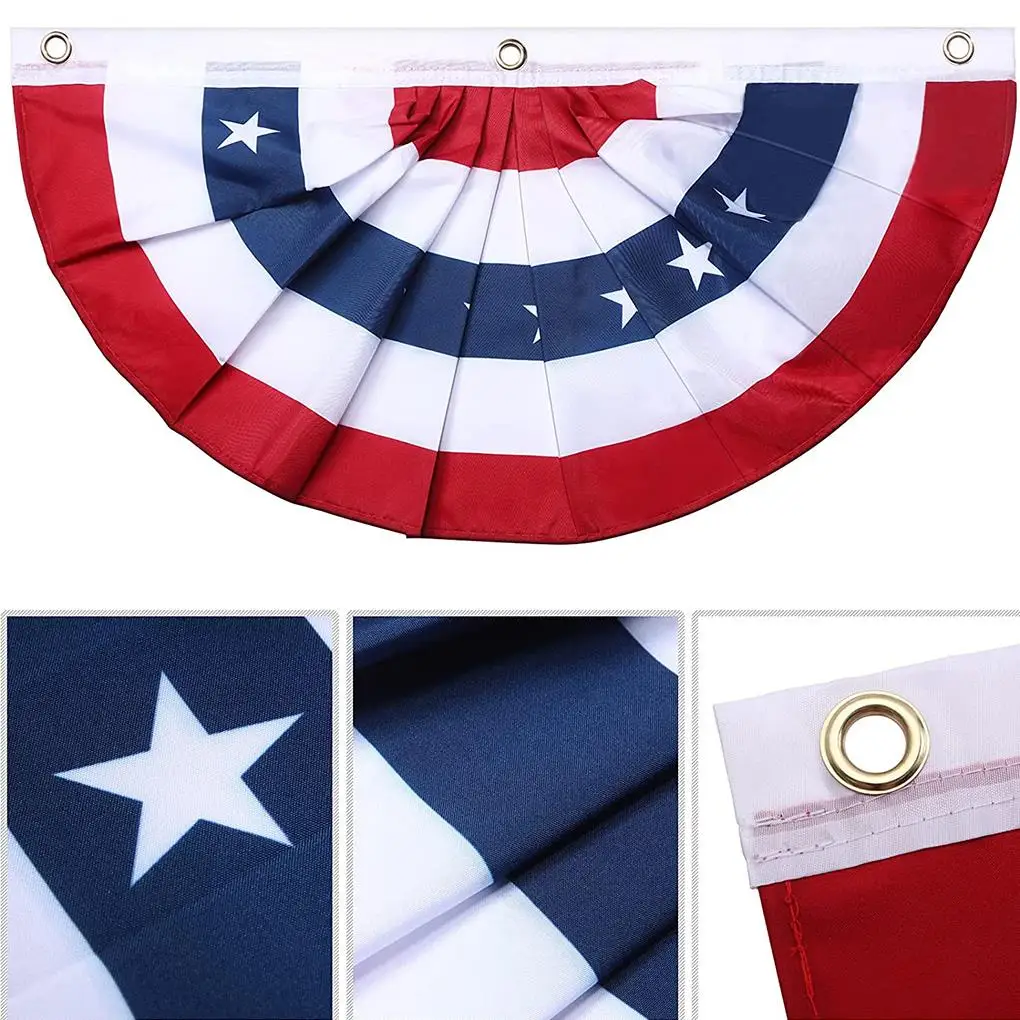 Independence Day Flag Striped Stars Printing Pleated Fan Shaped USA National Day Half Flag Home Garden Decoration Hanging Flags