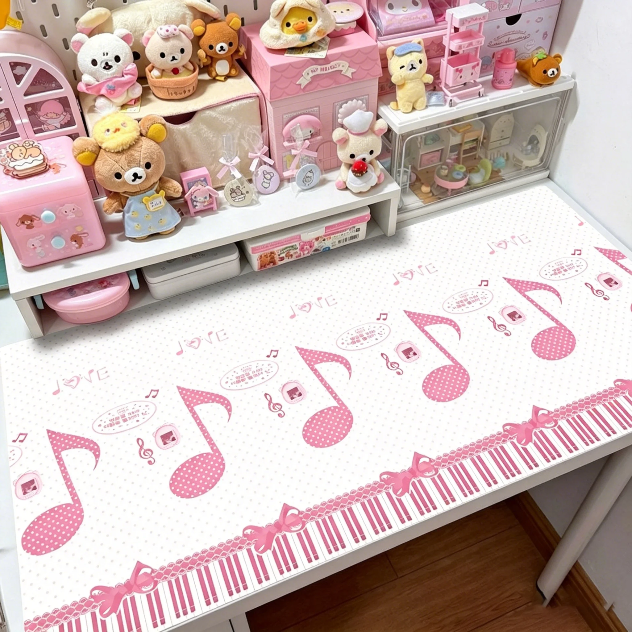 Leather Desk Pad Protector Polka Dots Piano Keys Notes Bow Y2K Mouse Pad Office Desk Mat Waterproof Non-Slip PU Desk Blotter Pad