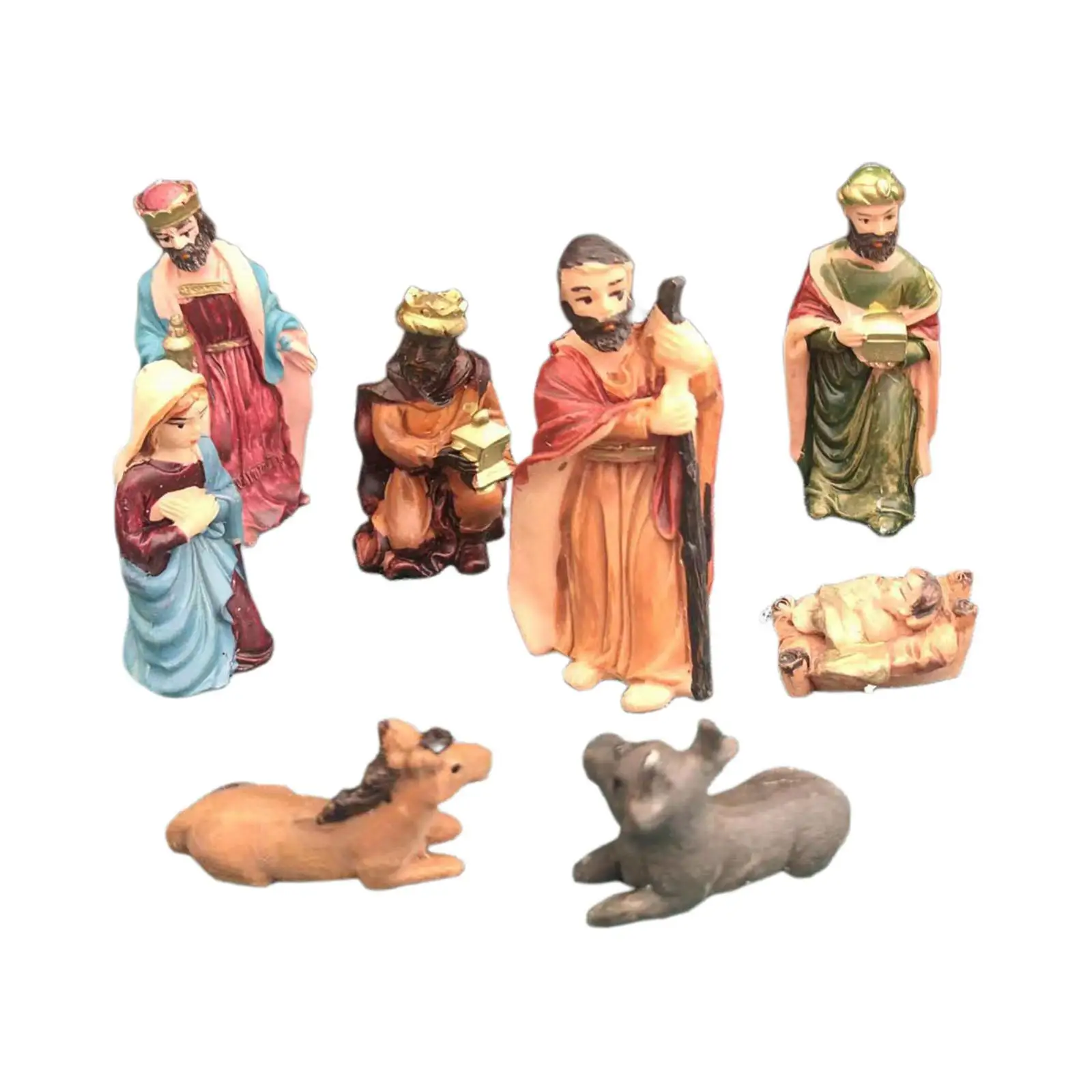 8Pcs Nativity Scene Manger Figurines Set Jesus Statue Christmas Ornaments Crib Catholic Collection Figures for Party Shelf Decor