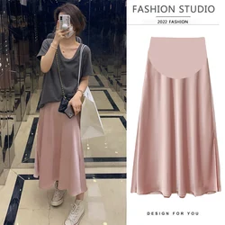 Acetate Satin Skirt for Maternity Drooping Smooth  A-line Wrapped Hip Skirt for Pregnant Women 24SS Summer Y2k Youth Pregnancy