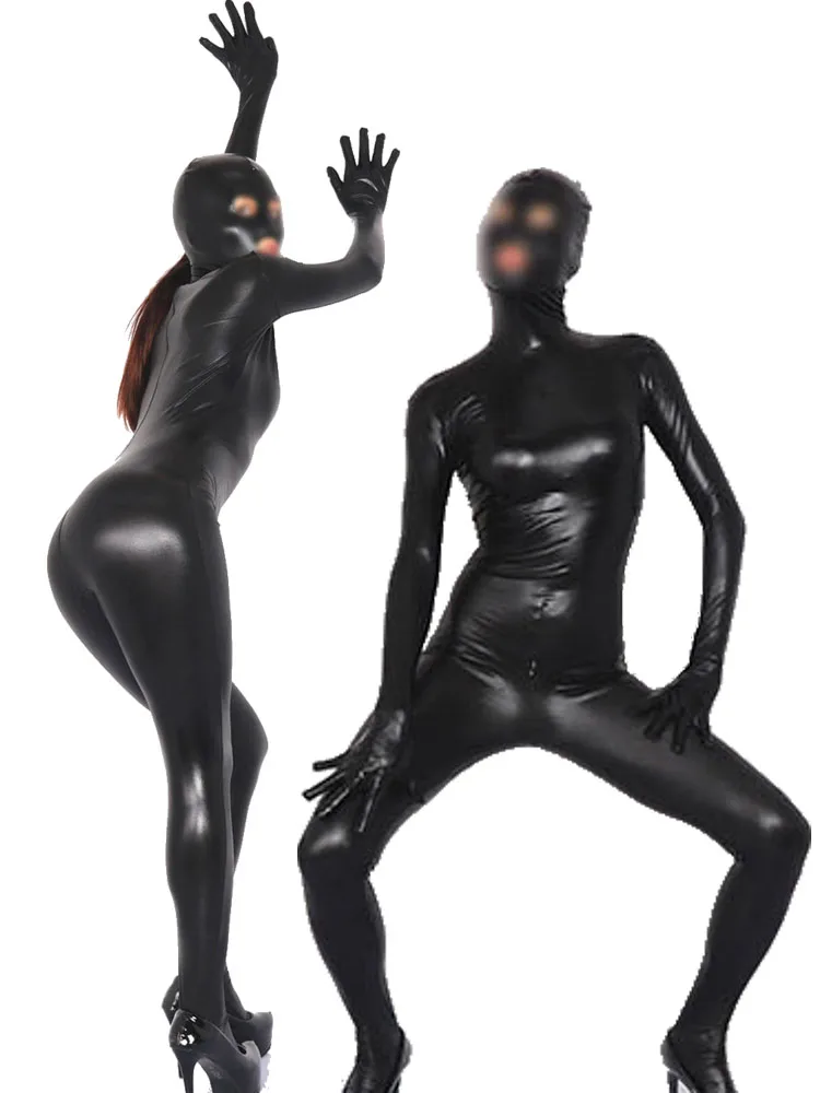 

Fingers Shiny Faux PU Leather Bodystocking Catsuit Zipper Open Crotch Bodysuit Tights Cosplay Full Coat Zentai Jumpsuit Leotard