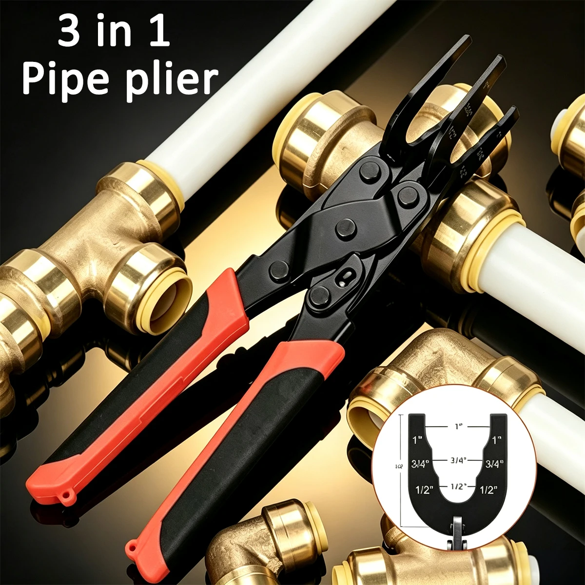 3 Sizes(1/2'' 3/4'' 1'') In 1 Pipe Clamp Plier Tool Push Fit Disconnect Plumbing Tong Hand Removal Tool for PEX Copper CPVC Pipe