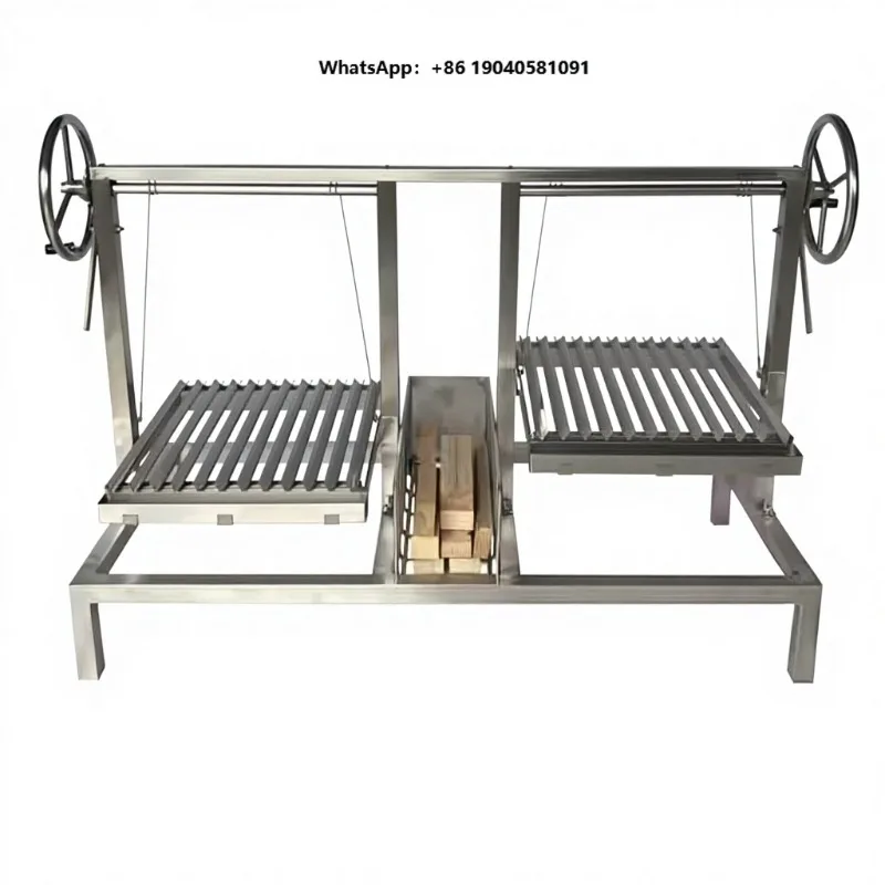SUS 304 Stainless Steel Double Santa Maria Built in BBQ Cooking Grill with Brasero Argentine Barbecue V Grate Adjustable Height