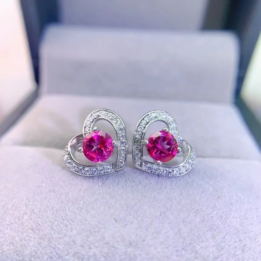 VVS Grade Pink Topaz Stud Earrings for Woman Anti Allergy  Solid 925 Silver Natural Topaz Earring with 3 Layers 18K Gold Plating