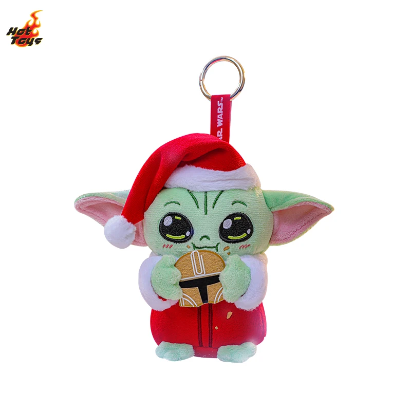 Genuine HotToys Cosbi Winter Holiday Grogg Baby Yoda Plush Keychain Furry Toy Pendant Collectibles Trendy Gift Christmas Decor