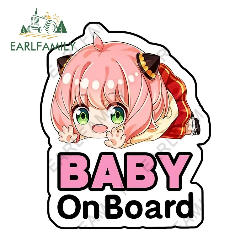 EARLFAMILY 13cm for Anya Baby On Board Cute Car Stickers Sunscreen Caravan Vinyl Car Wrap Decal Windows Trunk RV Funny Sticker