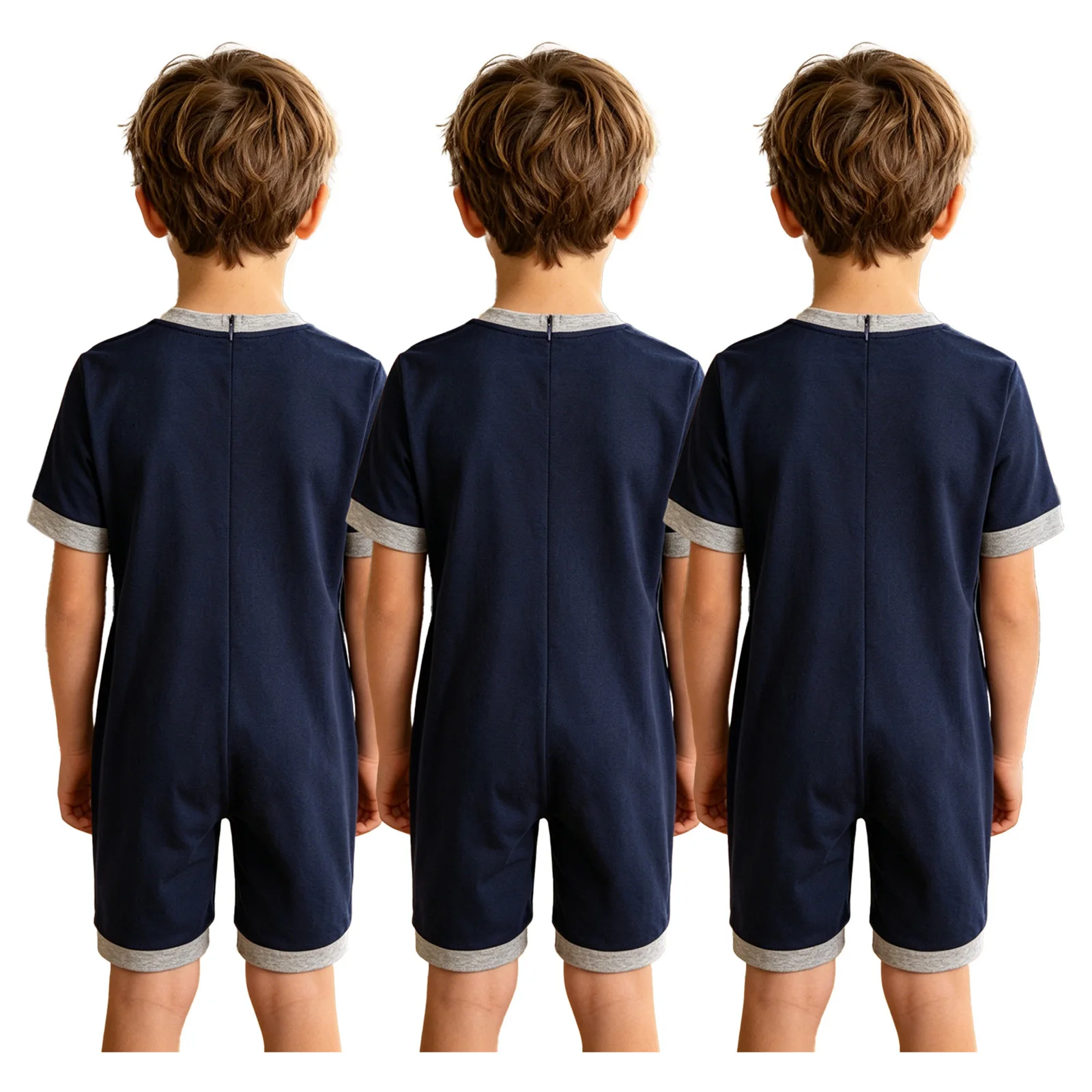3pcs Kids Boys Girls Special Needs Rompers Thigh Length Jumpsuit with Pocket Adaptive Clothing Back Invisible Zipper Romper
