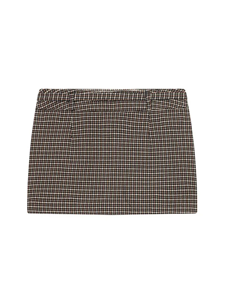 Nlzgmsj 2025 الخريف عادية شيك مكتب سيدة نساء منقوشة سستة منفذها منقوشة التنانير الصغيرة قطعتين مجموعات الموضة