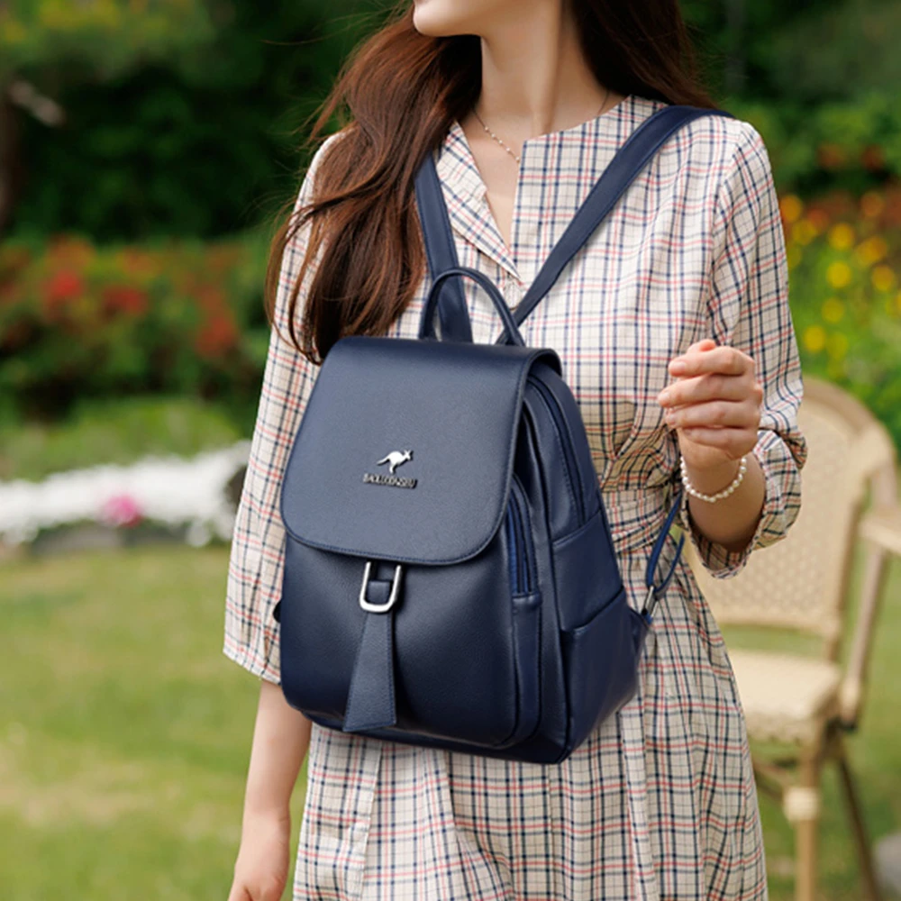 Mochila antirrobo de diseñador de lujo para mujer, mochila de cuero PU de alta calidad de gran capacidad de Color sólido, bolsos de moda para mujer