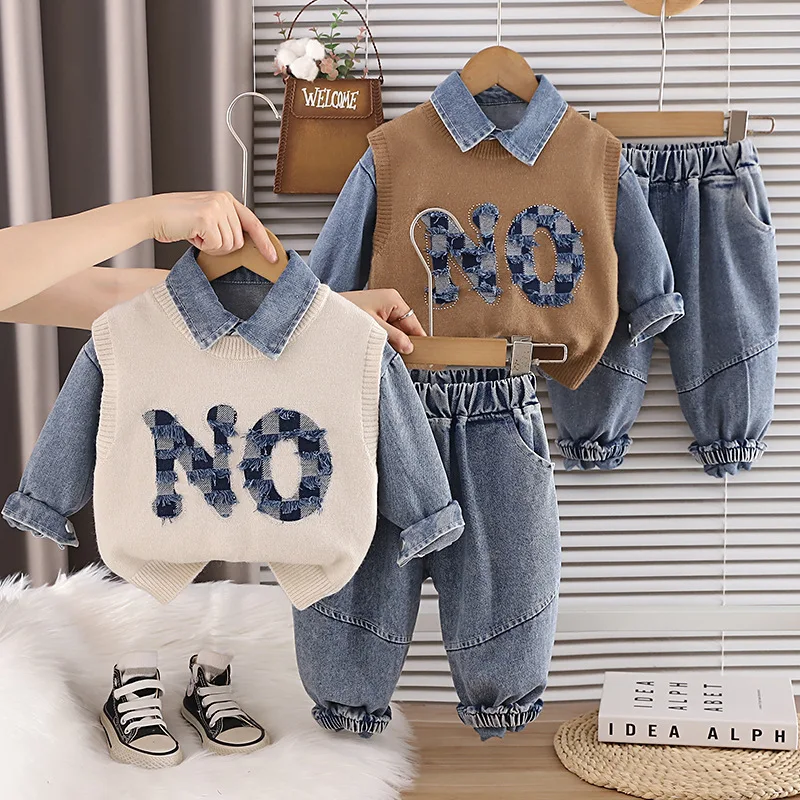 New Spring Autumn Baby Clothes Children Boys Vest Shirt Pants 3Pcs/Set Kids Girls Clothing Set Infant Costume Toddler Tracksuits