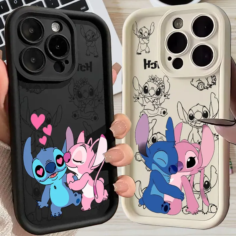 

Stitch Angel Love Disney Silicone Case For Apple iPhone 17E 15 16 14 13 12 11 17 Pro Max 17 Air Plus 16E Phone Protective Cover