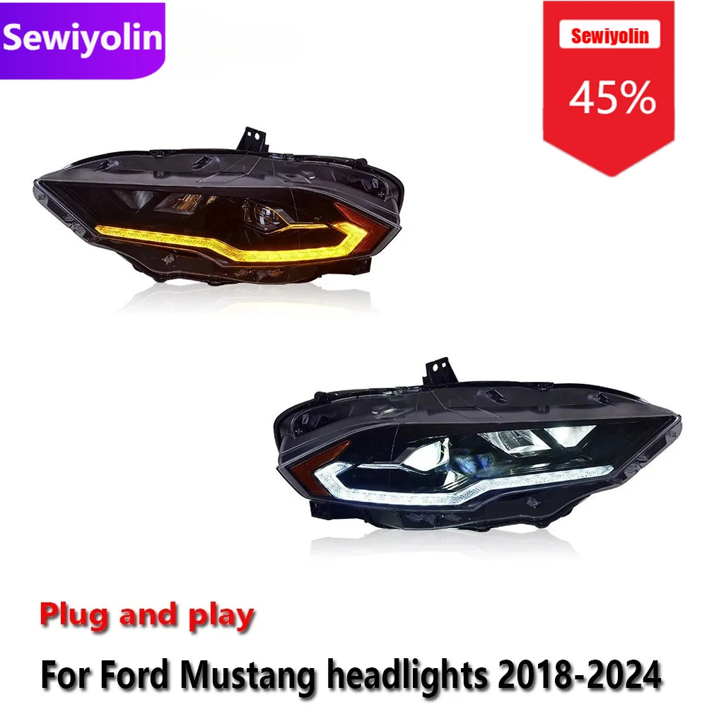 

Автомобильные светодиодные фары DRL в сборе для Ford Mustang 2018-2024 противотуманные фары DRL тормозной указатель поворота Plug and Play