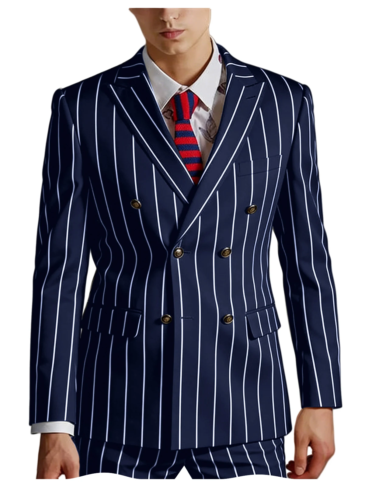 

Мужской костюм-двойка в полоску с заостренными лацканами, двубортный, приталенный, в полоску, для свадьбы, выпускного, деловых мероприятий и официальных встреч