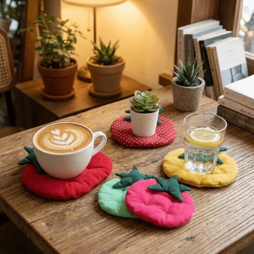 Jewelry Pad Thick Tomato Shaped Coaster Non-Slip Anti-Scalding Insulation Pad Kawaii Decorative Tea Cup Mat Office