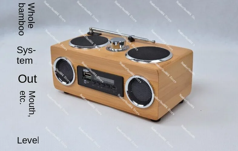 Bluetooth High-End Fashion Export Full Bamboo Card Speaker FM Radio Bamboo Loudspeaker Box Player for Listening and Learning