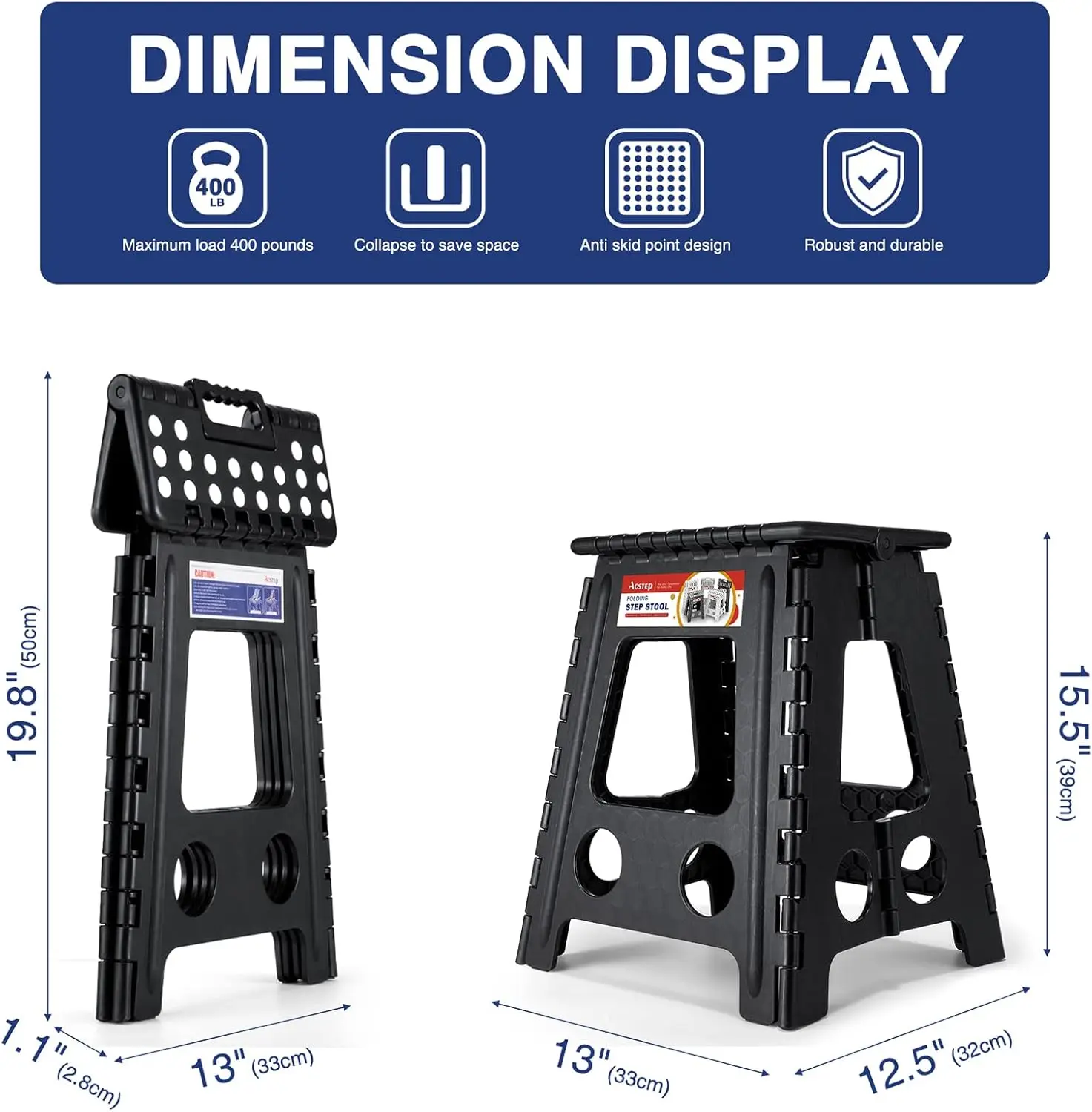 Packs Folding Step Stool 16 Inch Stool Heavy Duty Plastic Foldable Step Stools for Adults and Kids, Stepping Stool with Handle,
