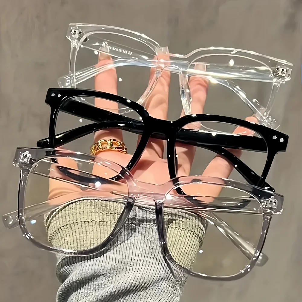 1Pair Fashion Square Frame Glasses, Clear Black Frames, Classic Campus Style, Back to School.