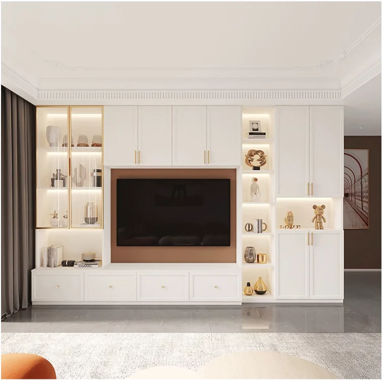 

Light luxury TV cabinet integrated wall cabinet background wall modern simple bookcase living room TV cabinet