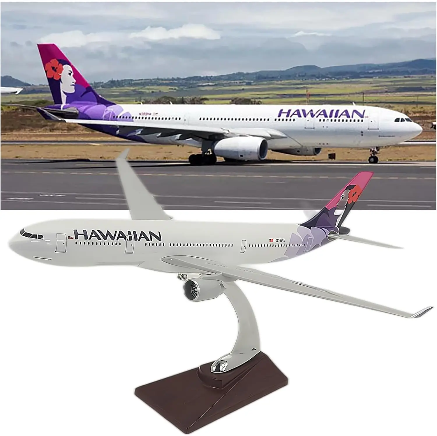 

1:80 A330 Hawaiian Airlines Aircraft Model Resin 40CM Hollow Window Simulation Airplane Static Plane Gift Crafts