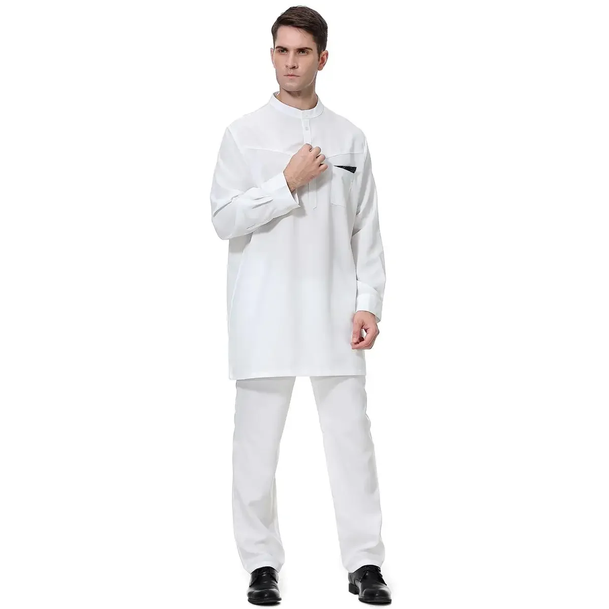 2PCS Eid Ramadan Uomini Musulmani Jubba Thobe Arabo Abbigliamento Islamico Abaya Robe Top Pantaloni Arabo Saudita Dubai Abito Djellaba Dishdasha