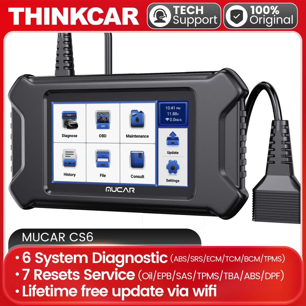 

MUCAR CS6 OBD2 Scanner Car Diagnostic Tool with 6 System Scan 7 Reset Service Free Update ABS SRS Engine EPB SAS TBA Reset Tool