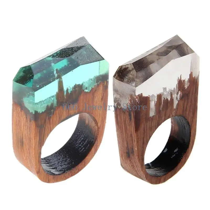 F2TD Blue Color Secret Forest Scenery Ring Carved Rings for Women Men Novelty Hip Hop Ring Couple Gothic Jewelry for Daily