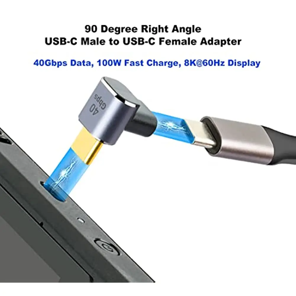 Upgraded 90 Degree Right Angle USB-C 4.0 40Gbps PD 100W 8K Male to USB-C Female Adapter Compatible for Steam Deck Switch Phone