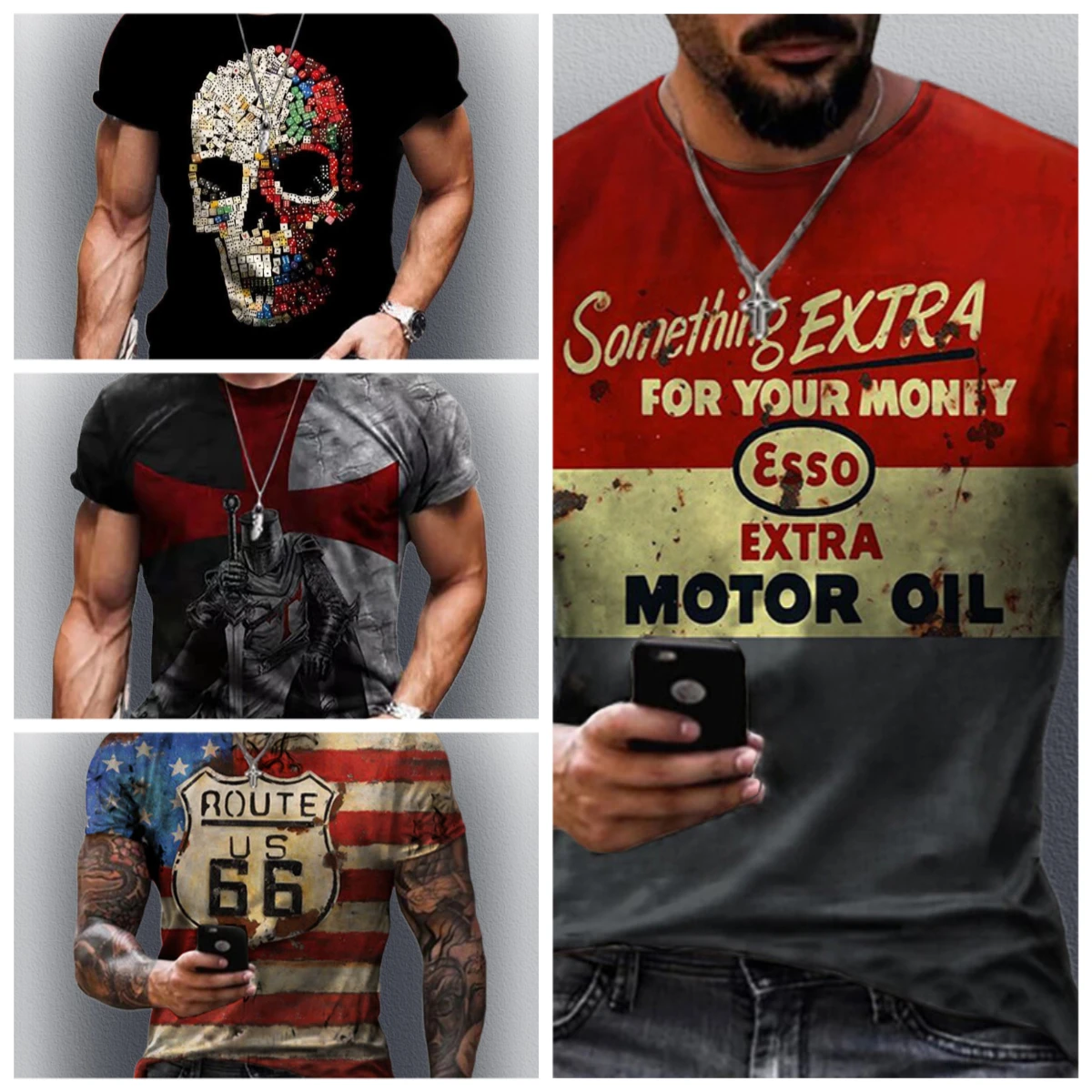 

US Route 66 Printed New Men's Vintage T-Shirt European Size Hip-Hop Tops Tee Men Clothes Oversized T Shirt Daily Casual Clothing
