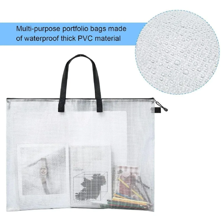 19 x 25 인치 투명 포스터 보관 가방 손잡이와 지퍼 포함 아트 포트폴리오 페인팅 디스플레이 스크랩북 게시판용