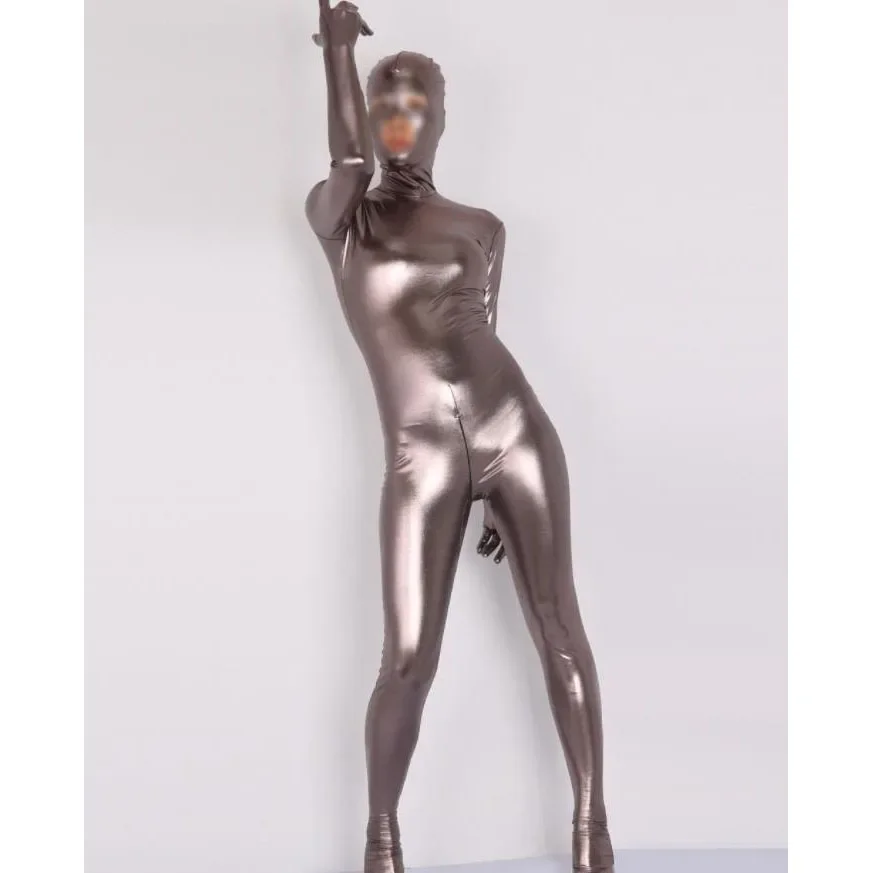 Plus Size PU Leather Stage Showing One Piece Tights Dance Performance Cosplay Full Coat Zentai Catsuit Bodycon Rompers Jumpsuit